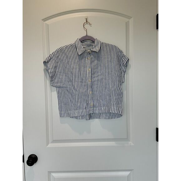 Madewell Tops - Madewell 100% Linen Dolman Blue and White Stripe Button Down Shirt Size XS